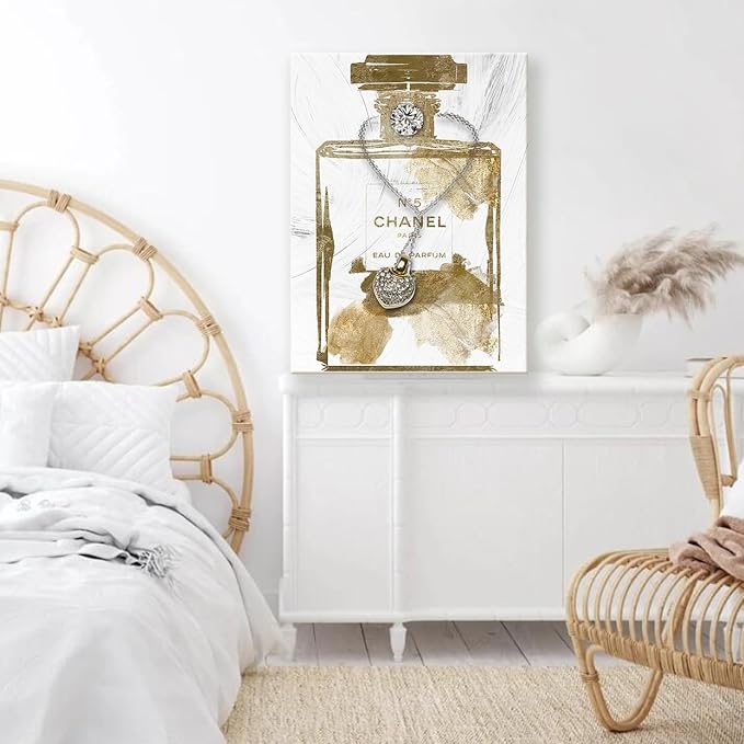 Vintage Perfume Bottle Canvas Wall Art Modern Luxury Posters Print Fashion Glam Poster Picture for Bedroom Make up Room Home Decor 24"x36"