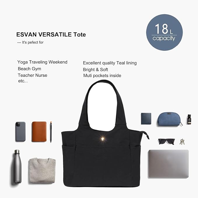 ESVAN Yoga Tote Bag Mat bag Women Shoulder Bags Carryall Tote for Travel Office Workout Gym Nurse Beach