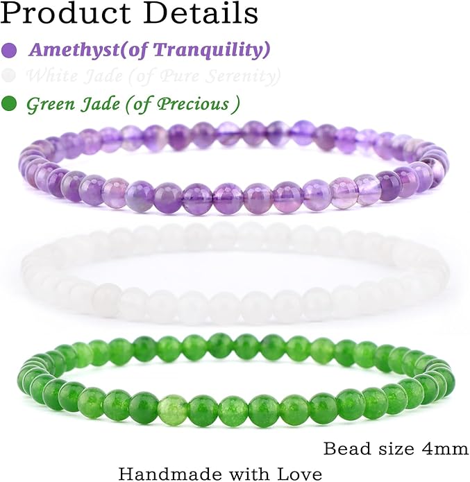 NCB 2.3-Piece 4mm Natural Crystal Gemstone Stretch Bracelets – Handmade Reiki Energy Healing Jewelry for Meditation,Yoga, Unisex