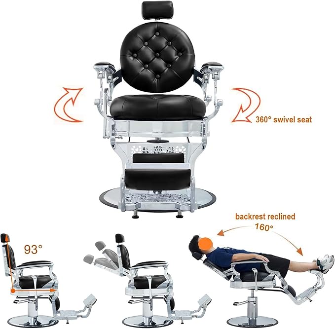 Kaleurrier Salon Chair Height Adjustable - Reclining Barber Chair - Professional Hair Styling Chairs for Barbershop Home Beauty Tattoo Massage - Salon Furniture Equipment Black