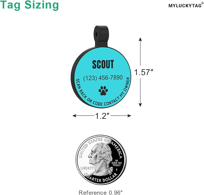 MYLUCKYTAG Silent Silicone QR Code Pet ID | Personalized Dog & Cat Collar Tag | Online Profile with Scanned Location Alert Email