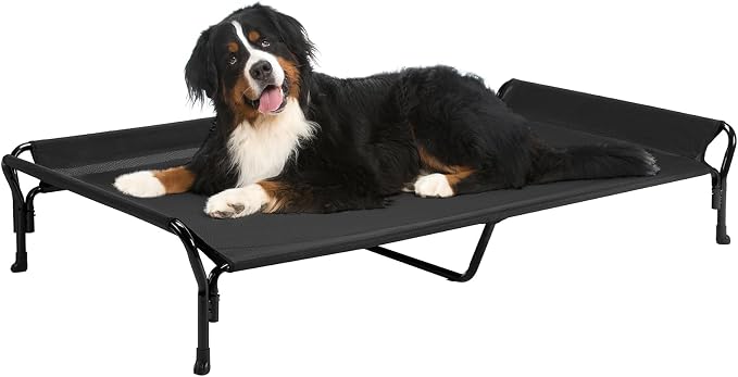 Veehoo Cooling Elevated Dog Bed, Raised Dog Cot with Guardrail & Headrest | Washable Dog Couch Bed for Indoor & Outdoor, Durable Breathable Teslin Mesh, Non-Slip Feet, XX Large, 63" x 37", Black