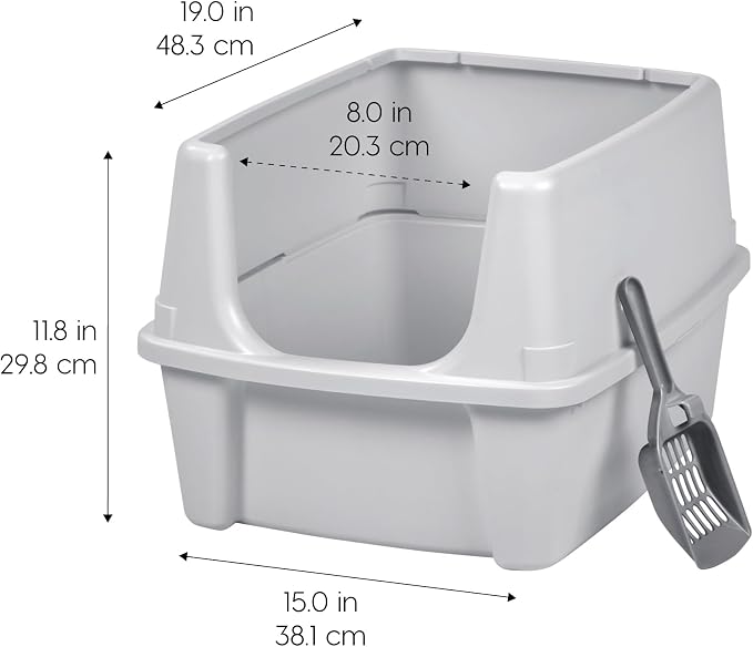 IRIS USA Large High Sided Cat Litter Box, Scatter Shield | Diggers & Scratchers, Deep Basin Design, Extra Deep Pan, Kick-Proof Sides, Stain Resistant Surface, Keeps Floor Clean