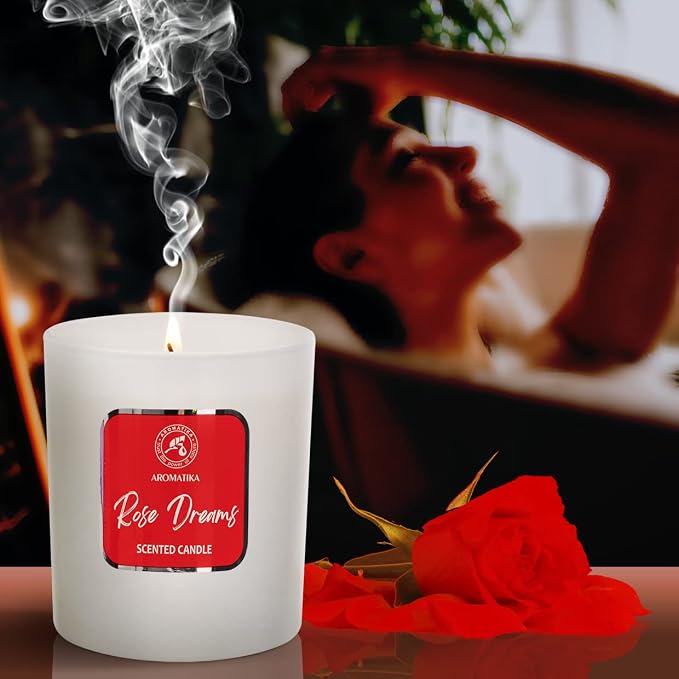 Scented Candle Rose Dreams - Essential Oil Aromatherapy Candle - Soywax Candle - Up to 45 Hours Burn Time - Glass Candle Gift - Luxury Soy Wax Candle for Home Scented - Home Scented Candles