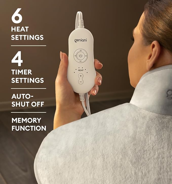 GENIANI Electric Throw - Heating Pad for Neck and Shoulders, Large Heated Pad for Neck Pain, Shoulder Heating Wrap with 4 Auto Shut-Off, 6 Heat Settings, Pain Relief, Gifts for Women Men - 22"x24"
