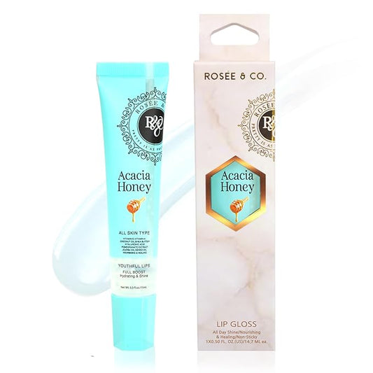 Rosee Lip Gloss Vegan & Cruelty Free Treatment, Professional Make up, Long Lasting Glossy with Shea Butter, Moisturize, Protect & Smooth, High Shine, Non-Sticky (d.Acacia Honey, 0.5)