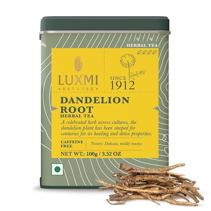 Luxmi Estates Pure Dandelion Root Tea, 100g (3.5oz, ~50 Cups), Single-Ingredient Roasted Dandelion Root from Our Own Indian Tea Estate | Caffeine-Free Coffee Alternative, Vegan