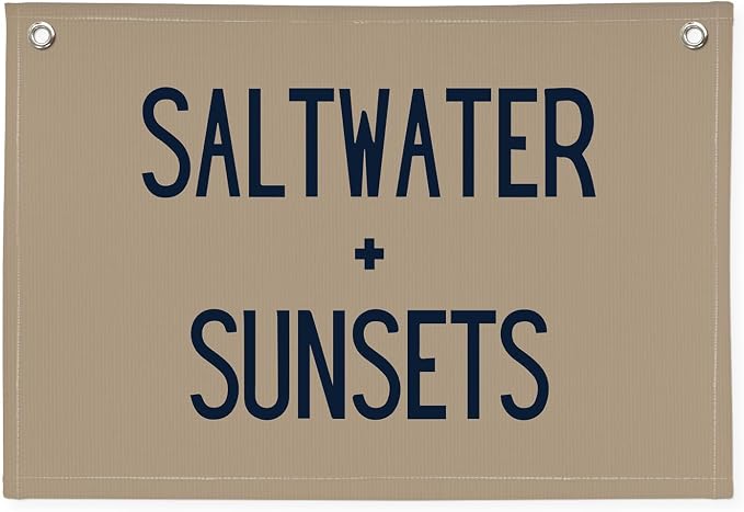 Beach Room Decor Banner, Boho Coastal Saltwater Sunsets Wall Art Linen Canvas Banner Flag for Aesthetic Room Decor, Playroom Nursery Surf Decor,Housewarming Gift, Beach Gifts boyroom