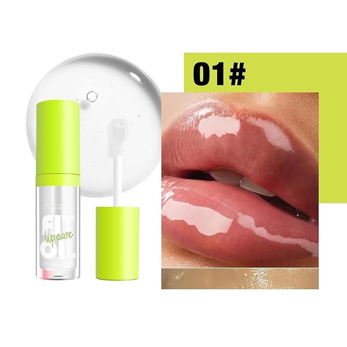 Hydrating Lip Oil, Big Brush Head Lip Glaze Shiny Transparent Lip Glow Oil, Nourishing & Non-sticky Long Lasting Fresh Clear Smooth Lip Care Plumping Lip Oil (# 01)