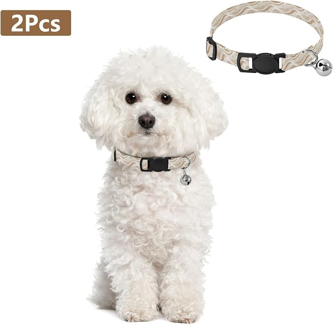 Waves Water Droplets Beige Kitten Collars 2 Pack Collars for Puppies Adjustable 10.6 to 17.1 Inches
