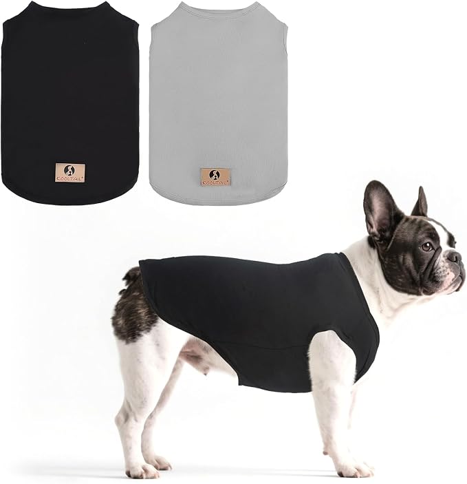 Boy Dog Clothes for Medium Dogs, 2 Pack Cotton Summer Dog T Shirts UV & Insect Protection for Outdoor Camping, Anti-Hair Loss Breathable Sleeveless Pet Vest Tank Tops Apparel, Black & Grey, M