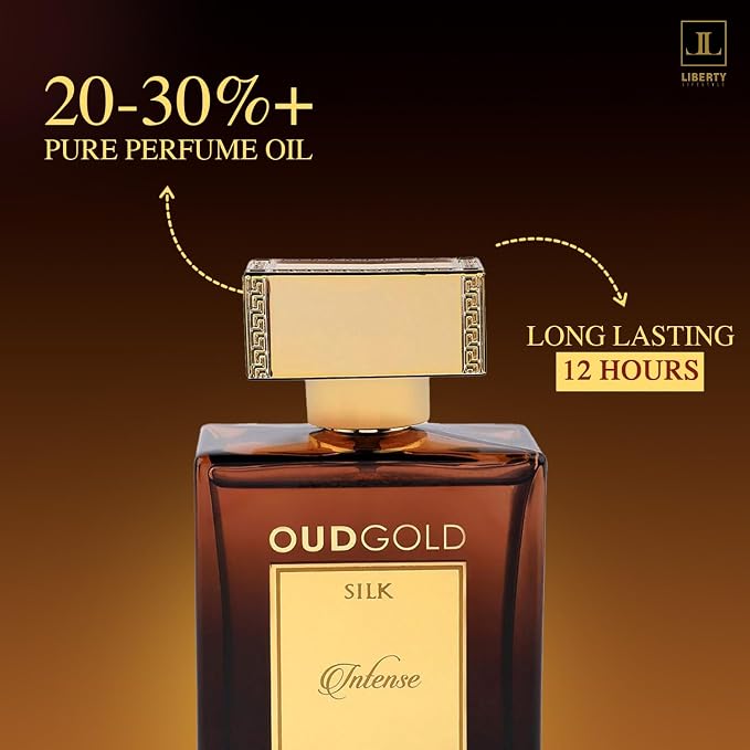 Liberty Premium Oud Luxury Seductive Long Lasting (3 days) OudGold Silk Intense Parfum for Men & Women (100ml/3.4Oz), Designed in France, Woody Notes