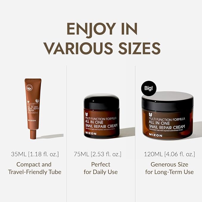MIZON All-in-One Snail Repair Cream – Korean Face Moisturizer with Snail Mucin & 12 Natural Extracts – Hydrating & Nourishing Cream for Fine Lines, Wrinkles & Blemish Care | Travel Size(1.18 Fl Oz)