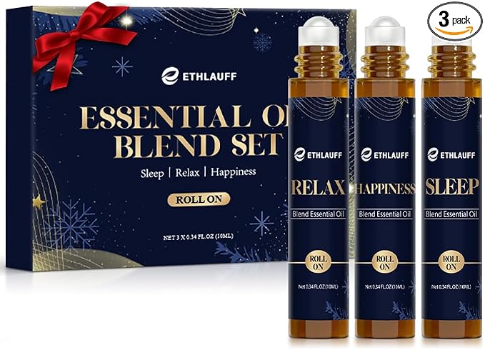 Essential Oil Roller Set, (Sleep, Relax, Happiness) Aromatherapy Roll On for Body Skin Care, Home - Natural Aromatherapy Gift, Relaxtion Gift, Stress Relief Gift for Women and Men