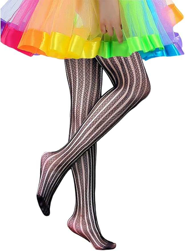 Girls Fishnet Stockings for Princess Dress High Waist Mesh Tights Cute Pattern Knit Socks