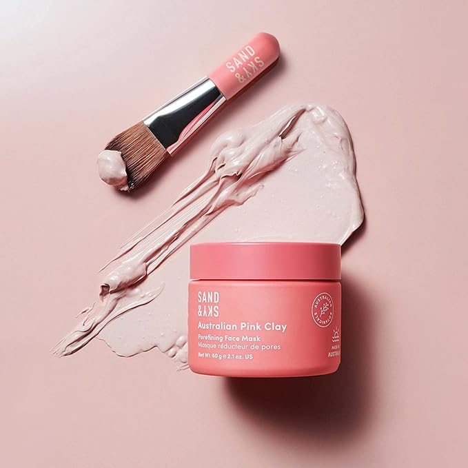 Sand & Sky Clay Mask for Face Pore Minimizer - Australian Pink Clay Detoxifying Face Mask for Pores, Kaolin Clay Mask, Brightening Vitamin C Formula, Brush Included