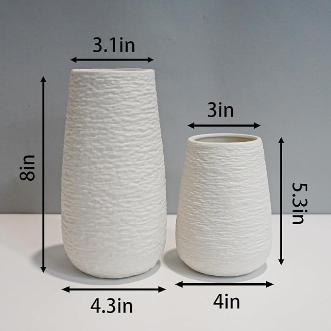 LIFFY Ceramic Flower Vase Set of 2, Home Decor Simple Modern Stereo Grain Table Decorative Vases for Dinning Room, Living Room, Bathroom, Office, Coffee Desk, Fireplace, Gift for Mother, Wife