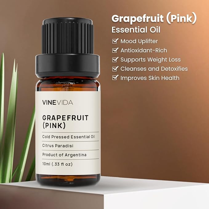 VINEVIDA Pink Grapefruit Essential Oil 10 mL - Pure, Undiluted Grapefruit Oil for DIY Candle Scents and Topical Use