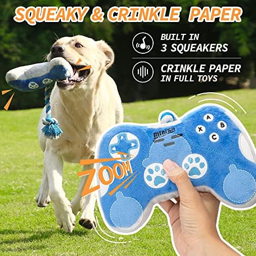 MTERSN Cute Squeaky Dog Toys with Game Controller Shape for Playtime, Blue