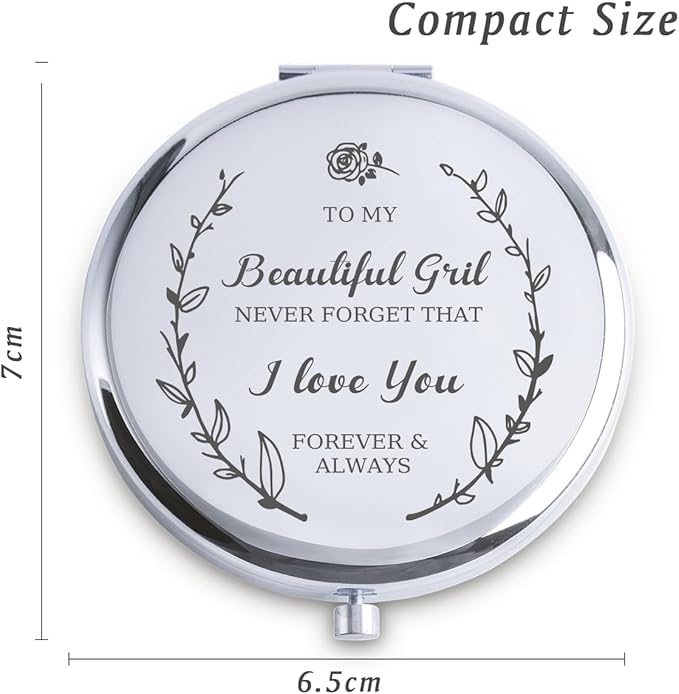 Gifts for Girls, Personalized Gifts for Girlfriend Daughter, Custom Compact Mirror, Goodie Bag & Basket Stuffers for Valentines Day, Mothers Day, Graduation, Birthday, Wedding