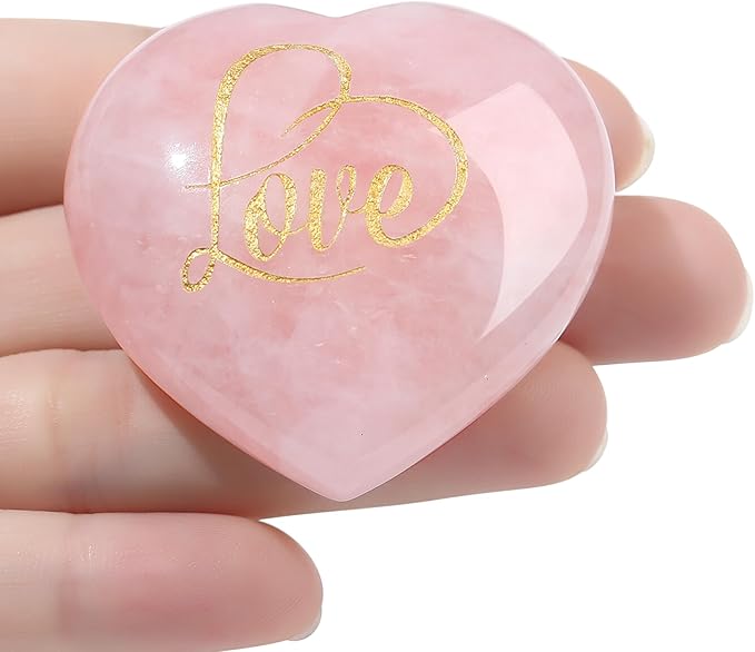 ZHIYUXI 45mm Rose Quartz Crystals Hearts Stone Rose Quartz Engraved Love Heart Shaped Rocks Gem Stones Gifts Pink Gifts for Women Gems Reiki Valentines Day Gifts for Him Valentines Day Decorations