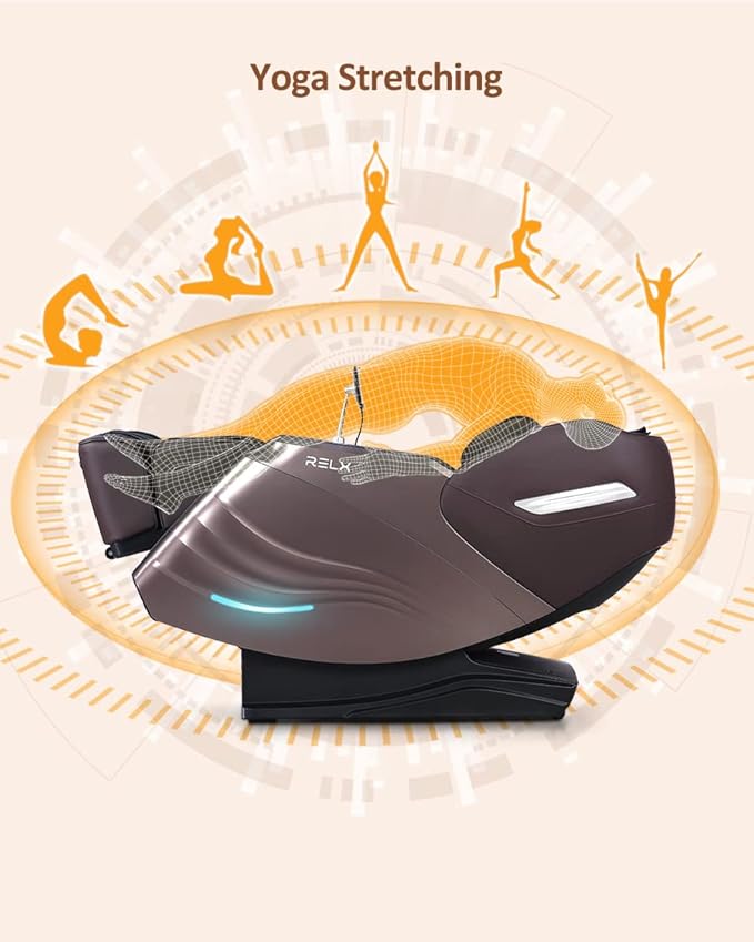 RELX Massage Chair Full Body, 20 Modes Zero Gravity SL-Track Shiatsu Massage Chair Built-in Heat System, Airbag Massage with Body Scan, Deep Yoga Stretch, Calfrest Extension and AI Control(Brown)