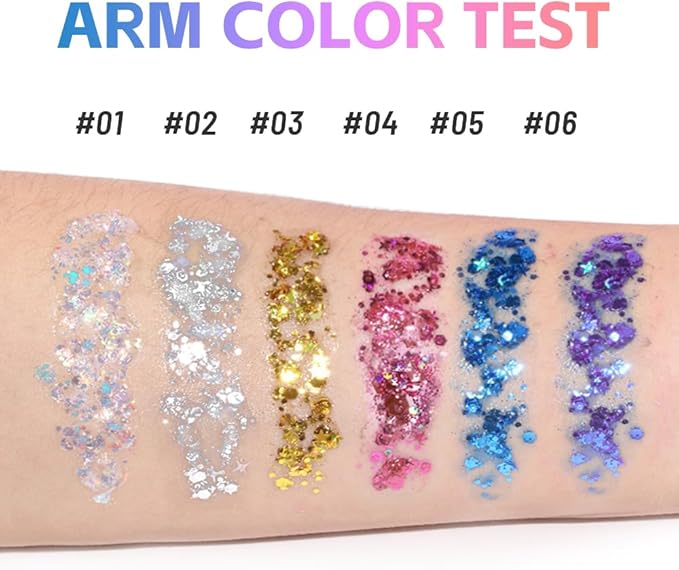 Body Glitter Stick,Mardi Gras Accessories,Sparkling Face Hair Glitter,Mermaid Sequins Chunky Glitter Face Paint,Singer Concert Outfit Festival Rave Accessories for Women and Kids (#6+8)