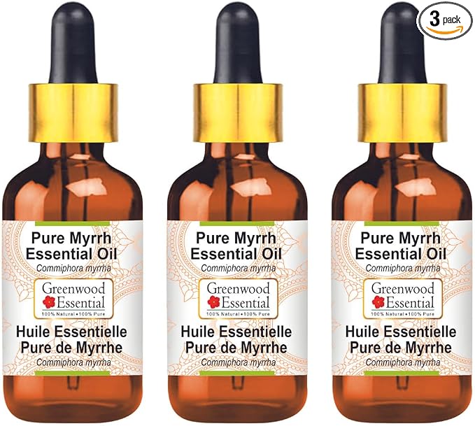 Greenwood Essential Pure Myrrh Essential Oil (Commiphora myrrha) with Glass Dropper (Pack of Three) 100ml X 3 (10.1oz)