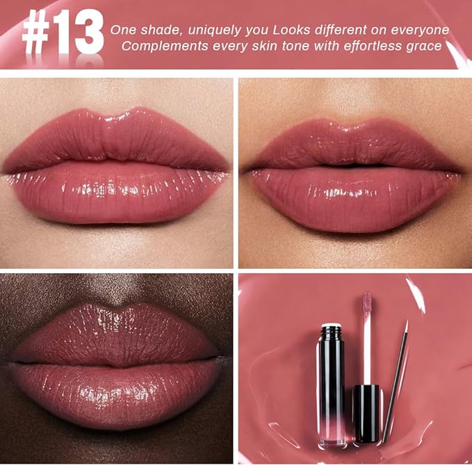 evpct Rose Mauve Nude Shiny Glossy Longwear No-Budge Liquid Lip Color Lipstick Makeup, Highly Pigmented Color Instant Shine, Waterproof Long Lasting Lipstick for Women, Lip Stain Gloss Lip Liner Brush