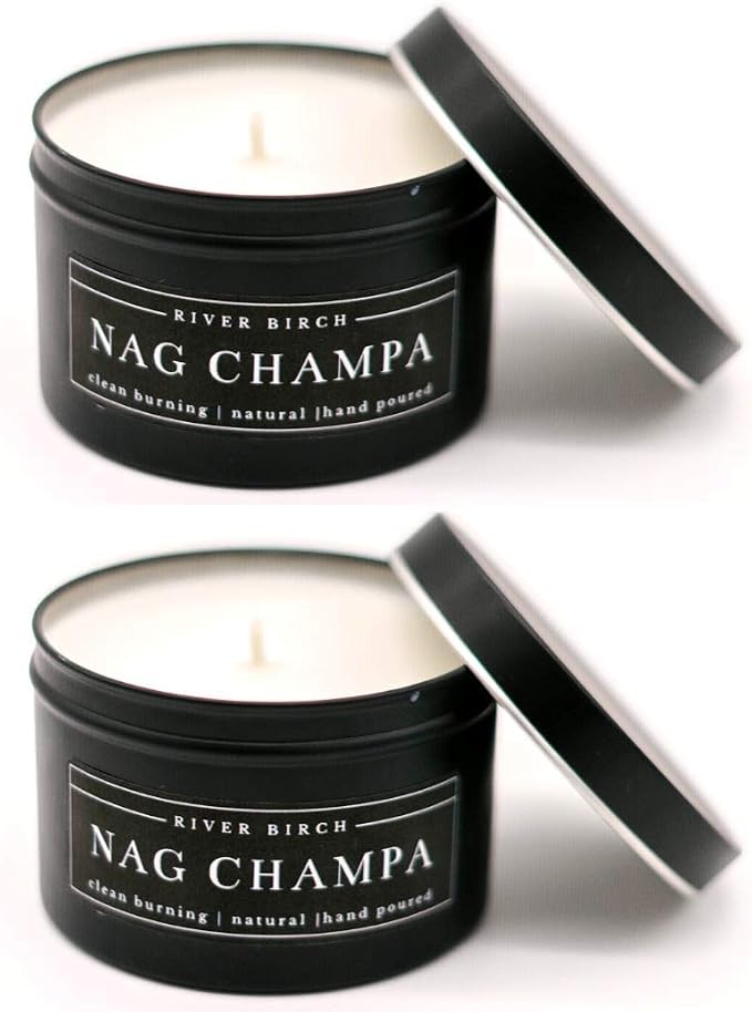 River Birch Candles Nag Champa Scented Candle | Premium, All-Natural, Non-Toxic, Soy Candles | 8 oz. Black Matte Tin Travel Candle | Cozy Relaxing Gifts for Home