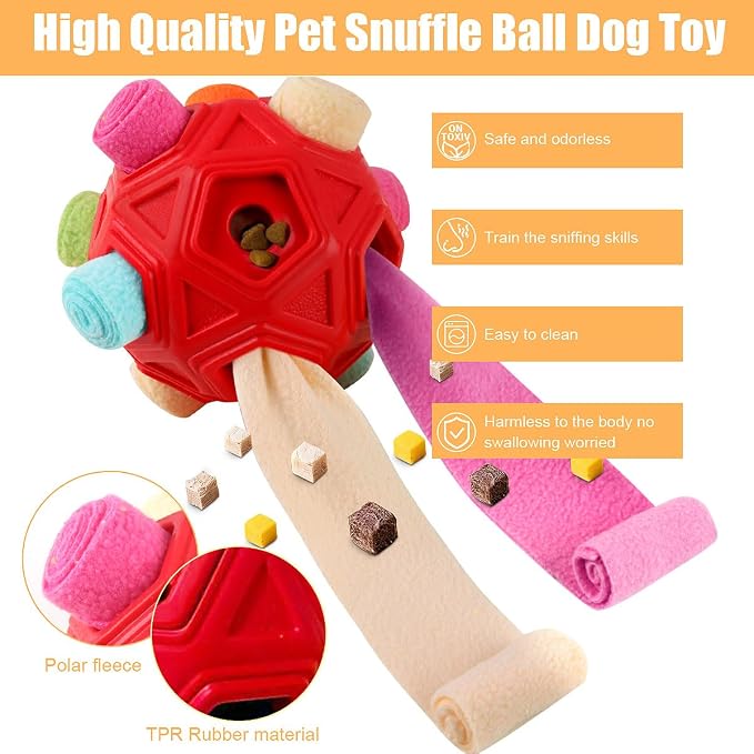 Dog Snuffle Ball-Interactive Puzzle Dog Toys Encourage Natural Foraging Skills Slow Feeder for Training and Stress Relief, Cloth Strip Hiding Food Dog Toys for Any Size Dogs