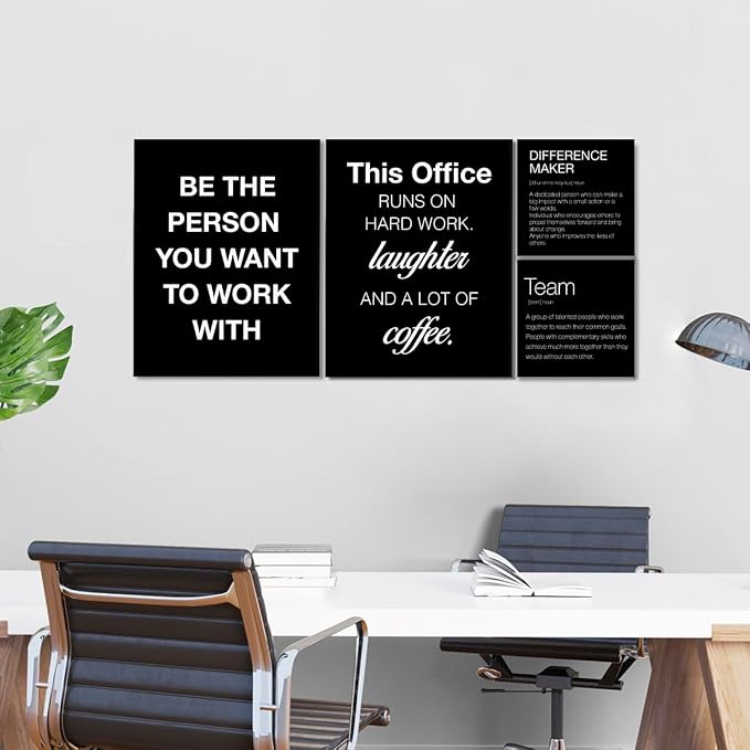 YEOION Motivational Office Wall Art,Inspirational Teamwork Wall Art for Office,Black Positive Teamwork Wall Decor for Workplace Set of 6