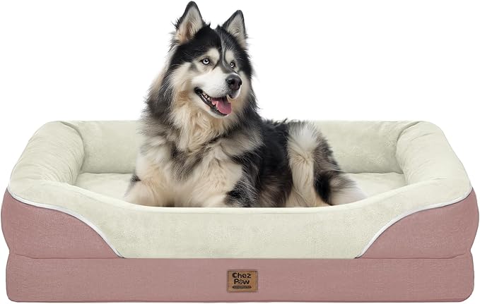 Orthopedic Washable XXL Dog Bed for Extra Large Dogs | Egg Crate Foam, 4-Sided Bolster Support, Waterproof Liner, Non-Slip Bottom, Removable Bolster Cover, 45 x 35 Inch