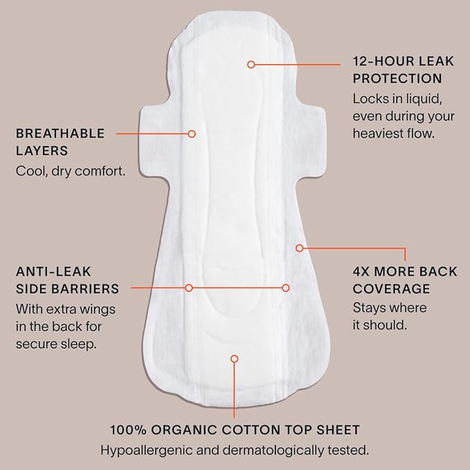 Cora 100% Organic Cotton Topsheet Pads Extra Heavy Overnight Pads (24 Count)
