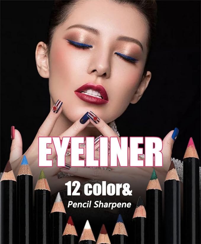DC-BEAUTIFUL 12Pcs Lot Set 12 Colors Waterproof Eyeliner Pencil Set with Pencil Sharpener