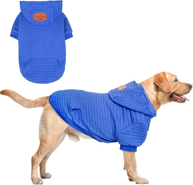 BEAUTYZOO Dog Hoodies Sweater for Large Dogs,Waffle‑Like Laminated Pet Coat | Warm Dog Sweatshirt with Pocket & Leash Hole,Pullover Clothes for Girl Boy Dogs,Stretchy & Easy‑On‑Off,Labrador & Great Danes