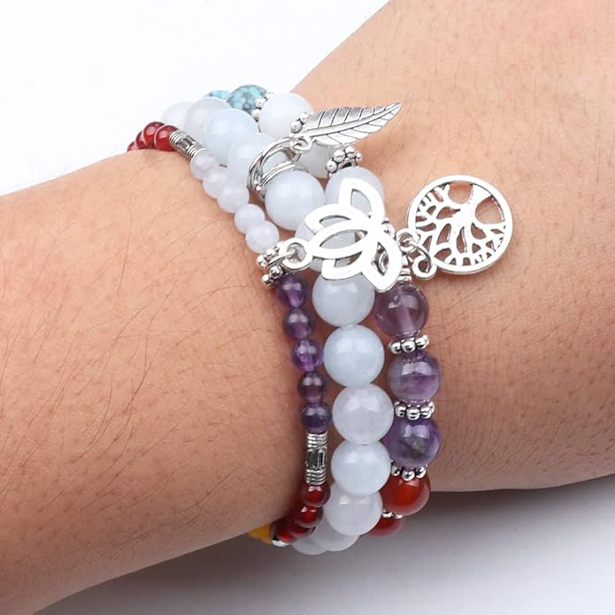 UEUC Tree of Life Yoga Healing Stone Bracelets,Multilayer Lotus Chakra Stone Reiki Bracelet Sets,Anxiety Crystal Natural Stone,for Women Stress Relief