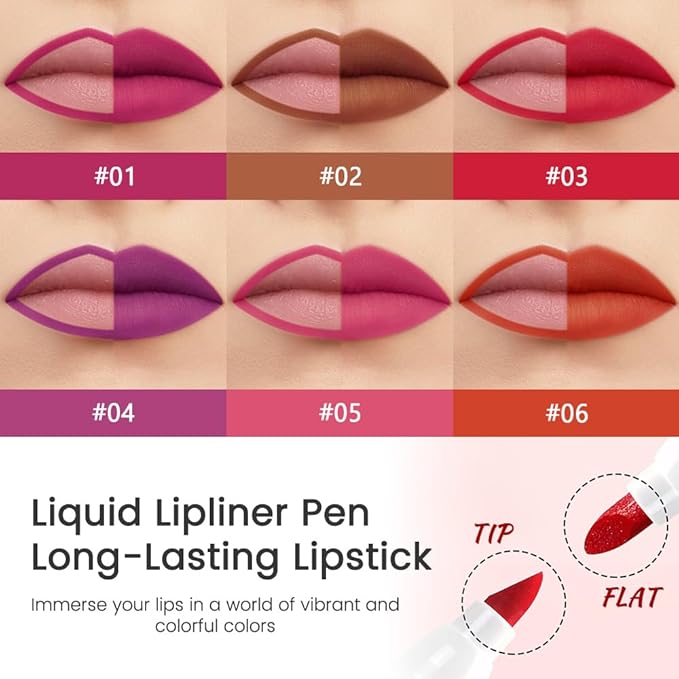 Scarlet Red Dual-Tip Liquid Lip Liner Pen - Flat End for Full Coverage & Pointed Tip for Precise Lining, Long-Lasting Waterproof Matte Lipstick, Makeup Tool for Full Coverage and Defined Lip Lines 03#