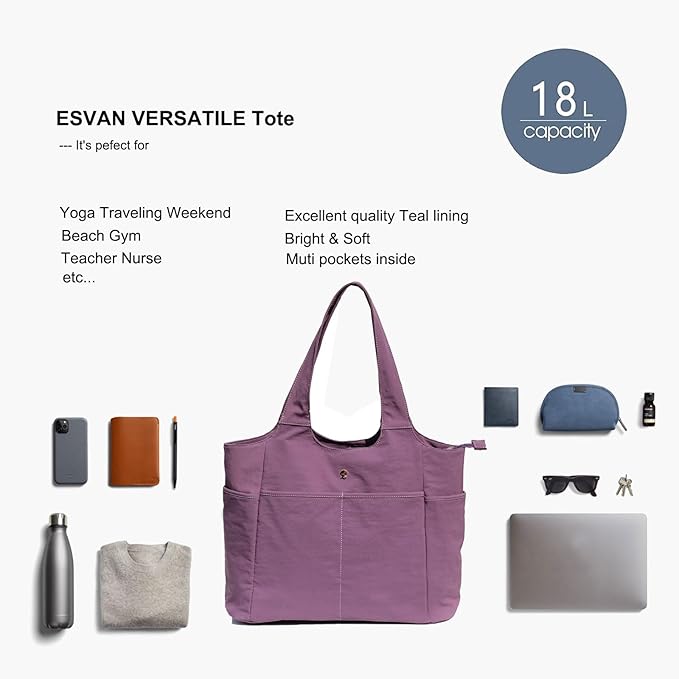 ESVAN Yoga Tote Bag Mat bag Women Shoulder Bags Carryall Tote for Travel Office Workout Gym Nurse Beach