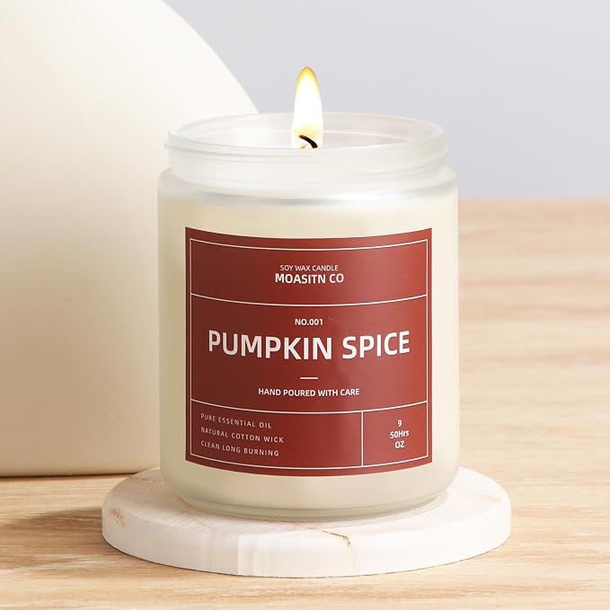 MOASITN Pumpkin Spice Fall Candle for Home Scented| Organic Soy Non Toxic Candles| Long Clean Burning Aromatheraphy Jar Candel| Women,Men Gift for Autumn,Winter,Relaxing| 9oz (9oz, pumpkin spice fall)
