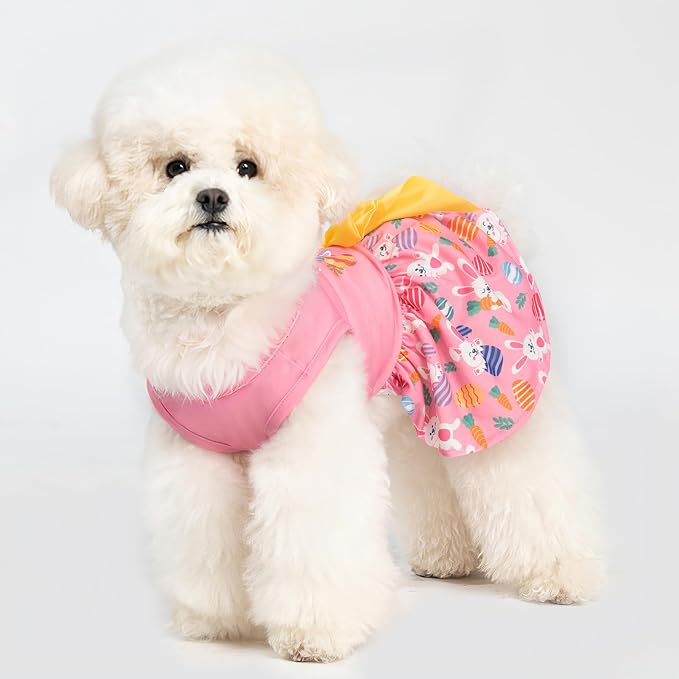 PUPTECK Print Easter Dog Dress with Cute Bow, Pink Rabbit XS | Puppy Doggie Pet Clothes Outfits Apparel Costume for Holiday Party Birthday Photoshoot for Small Medium Large Dogs Girls
