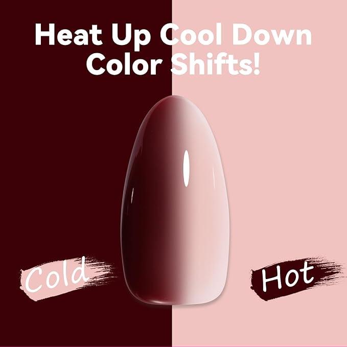 MAYCHAO 15ML Color Changing Gel Nail Polish 1Pc Translucent Nude Pink Burgundy Red Mood Temperature Change Color Soak Off Ombre Thermal Salon Home Fall Winter Manicure UV Varnish, 0.5 OZ
