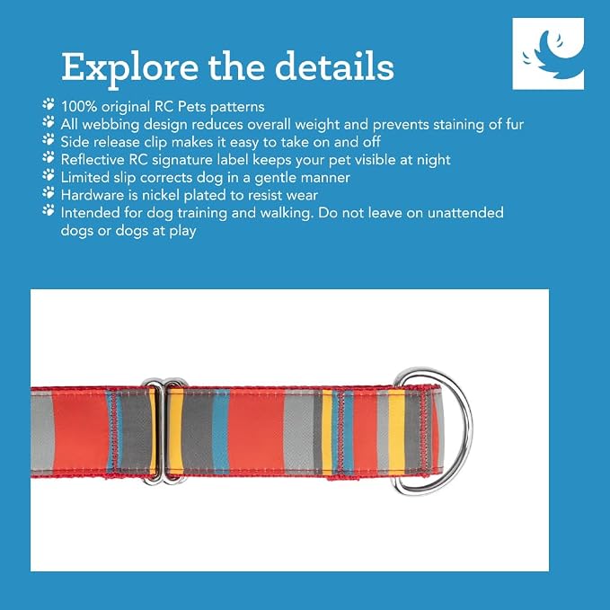 RC Pets 1-1/2 Inch All Webbing Martingale Training Dog Collar, Large, Tan Tartan