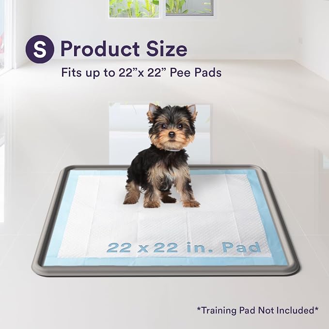 Pee Pad Tray Holder for Dogs - Fits Up to 22 x 22 in. Square Potty Training Pads No Spill Raised Lip High Edge Silicone Mat, Extra Thick and Non-Slip for Indoor Floor Protection (Small, Gray) | eenk
