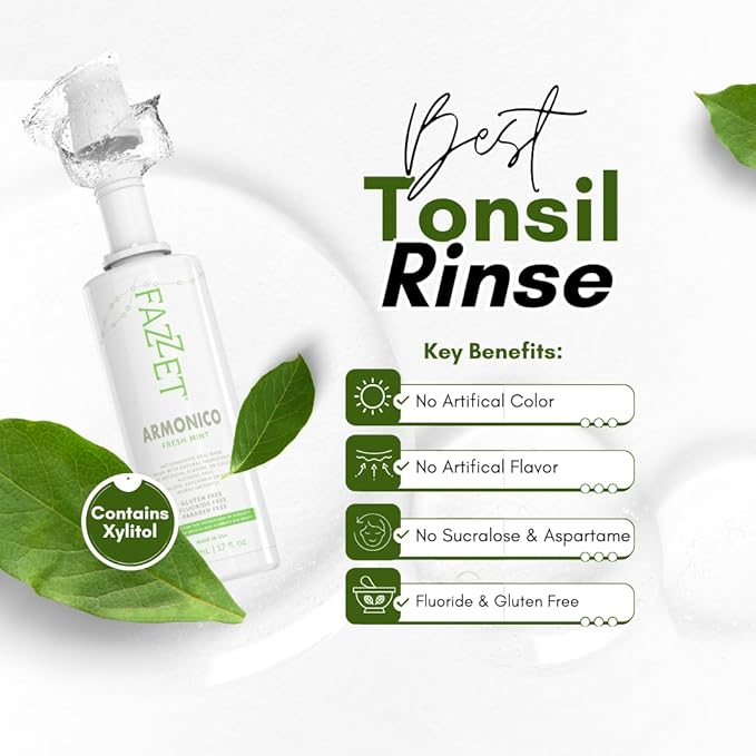 FAZZET ARMONICO Anti-Gingivitis Oral Rinse – Soothe Tonsils, Combat Bad Breath – Alcohol, Gluten, and Paraben Free Mouthwash – Fresh Mint Flavor