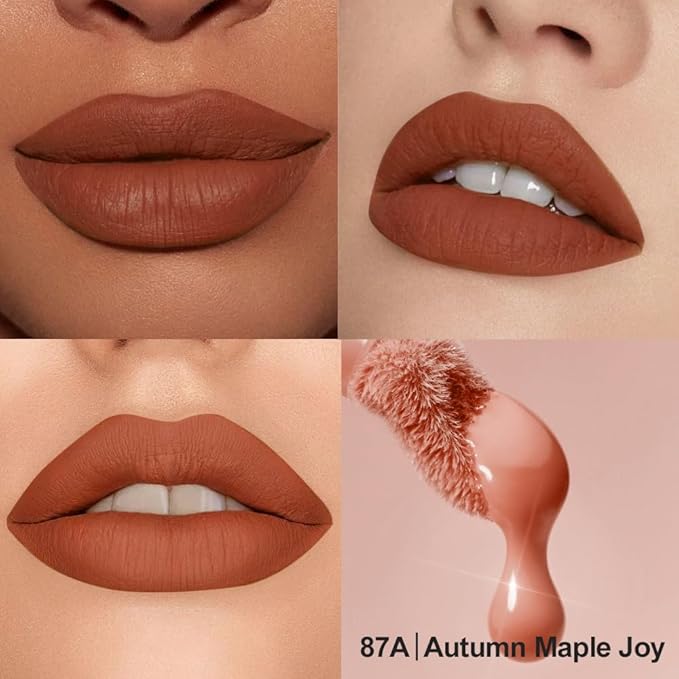 Velvet Matte Lip Stain – Long Lasting Waterproof Liquid Lipstick, Transfer-Proof Lightweight Lip Gloss, Non-Sticky Soft Matte Lip Tint with High Pigment, Smudge-Proof Lip Stain for All-Day Wear #87A