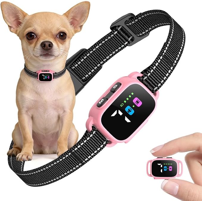 Anti Bark Collar for Small Dogs, No Shock Bark Collar with Beep & Vibration, 7 Sensitivity Levels, Smart Bark Detection, Rechargeable IP67 Waterproof Bark Collar for Small Dogs 5-30lbs, Pink