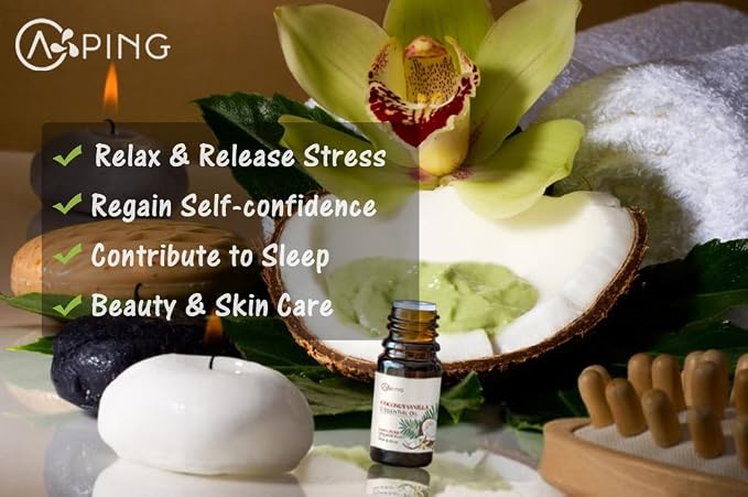 CoconutVanilla & Peach Essential Oils - 100% Pure Organic Natural Plant Oils for Diffuser, Aroma, Spa, Massage, Yoga, Perfume, 2x10ML