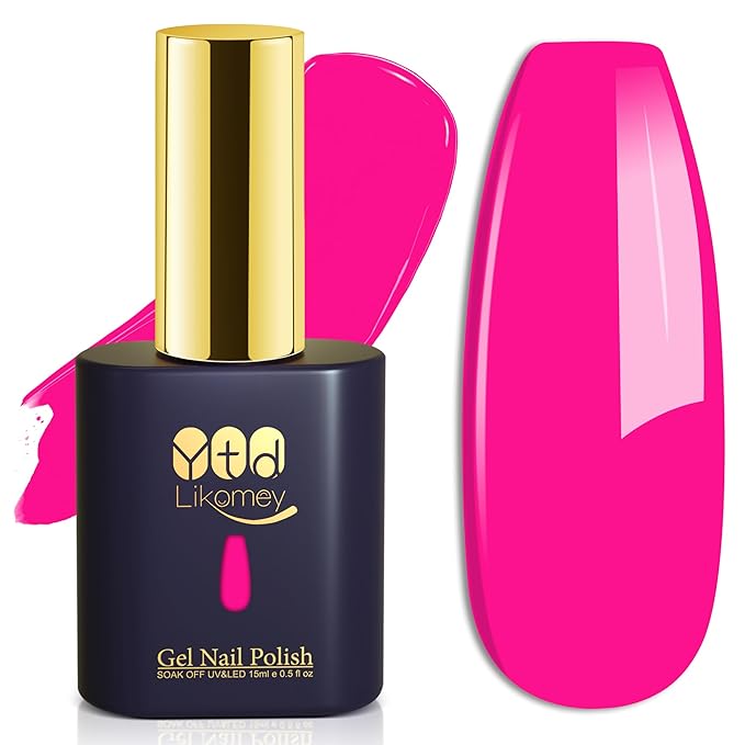 YTD Likomey Gel Nail Polish,15ml Hot Pink Soak Off Nails Gel,Salon Home DIY Nail Art Manicure Vivid Vibrant Neon Pink Fall Winter UV Color Varnish,CS025