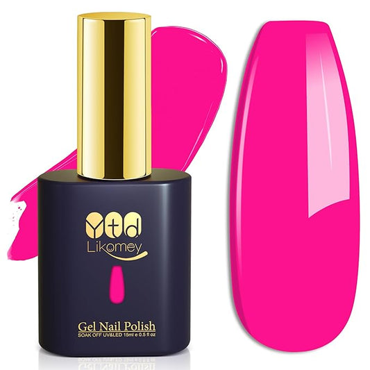 YTD Likomey Gel Nail Polish,15ml Hot Pink Soak Off Nails Gel,Salon Home DIY Nail Art Manicure Vivid Vibrant Neon Pink Fall Winter UV Color Varnish,CS025